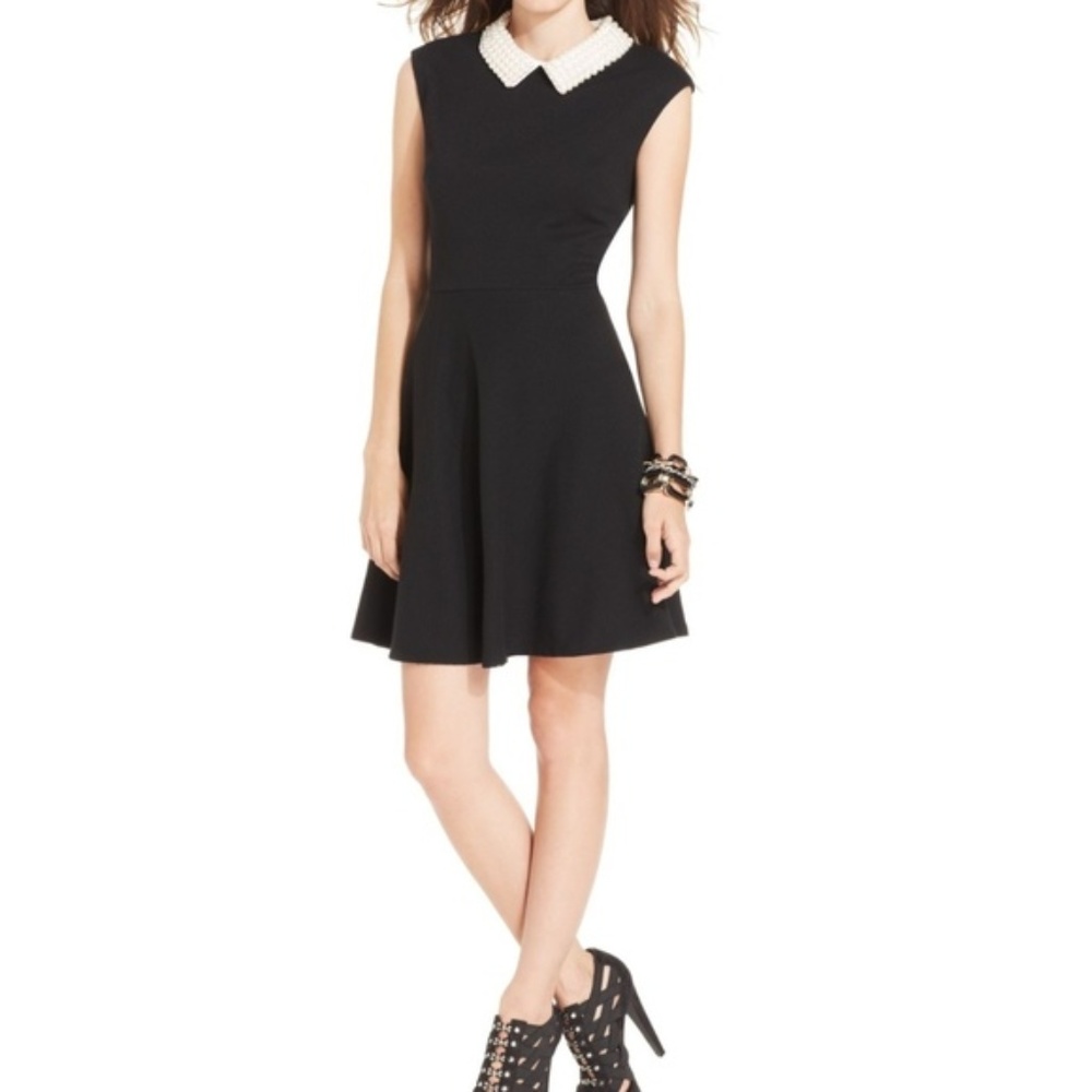 Betsey Johnson Dress Black A Line Pearl Collar 8 - Picture 2 of 8